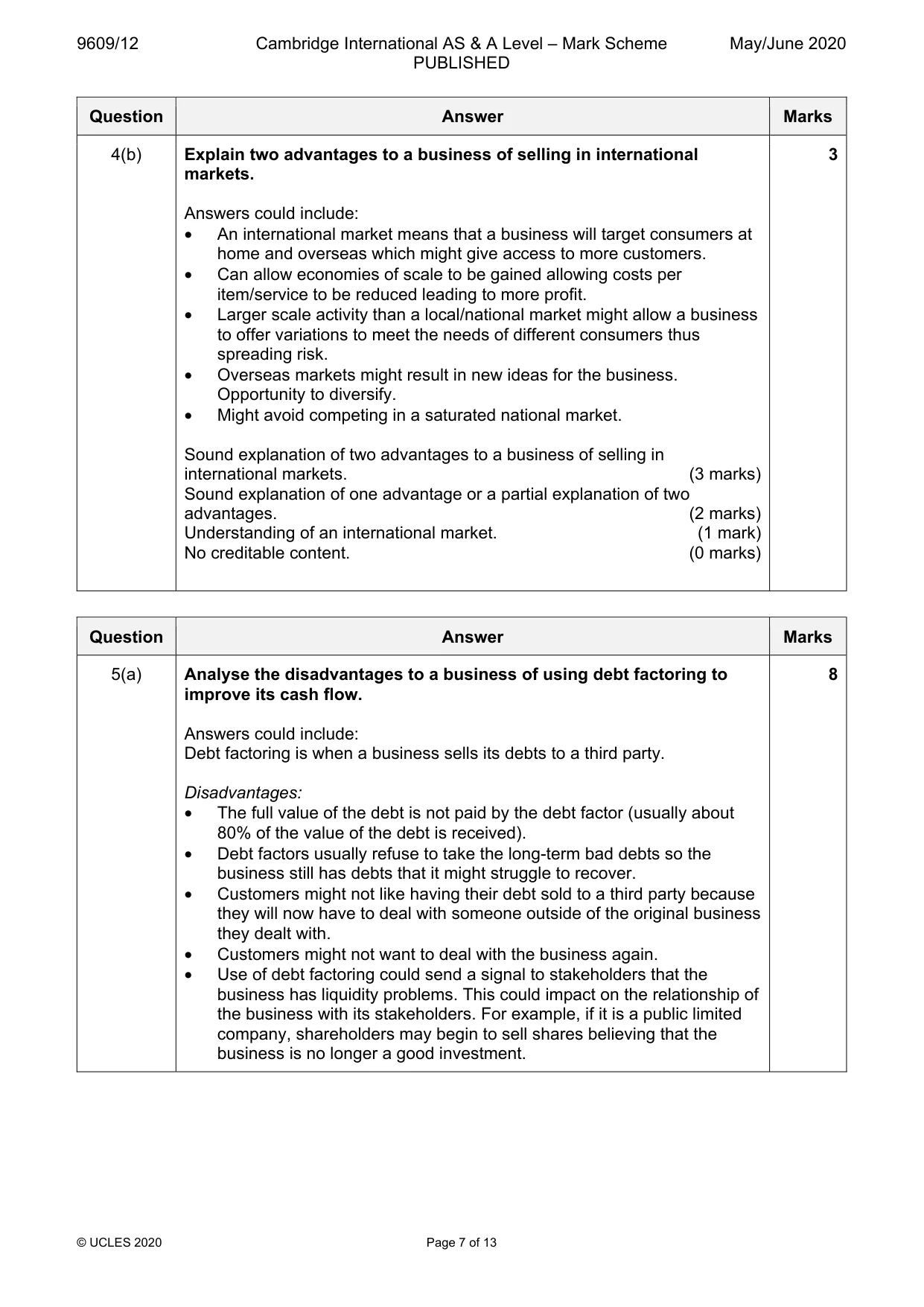 Mark scheme, page 7 of 13