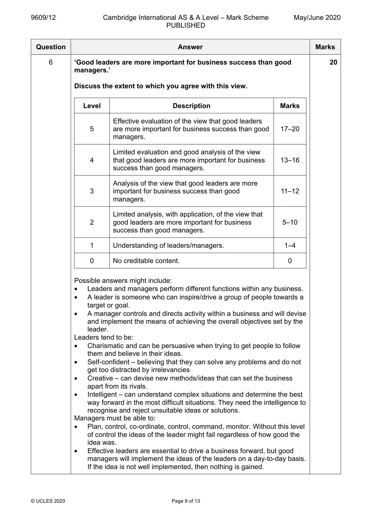 Mark scheme, page 9 of 13