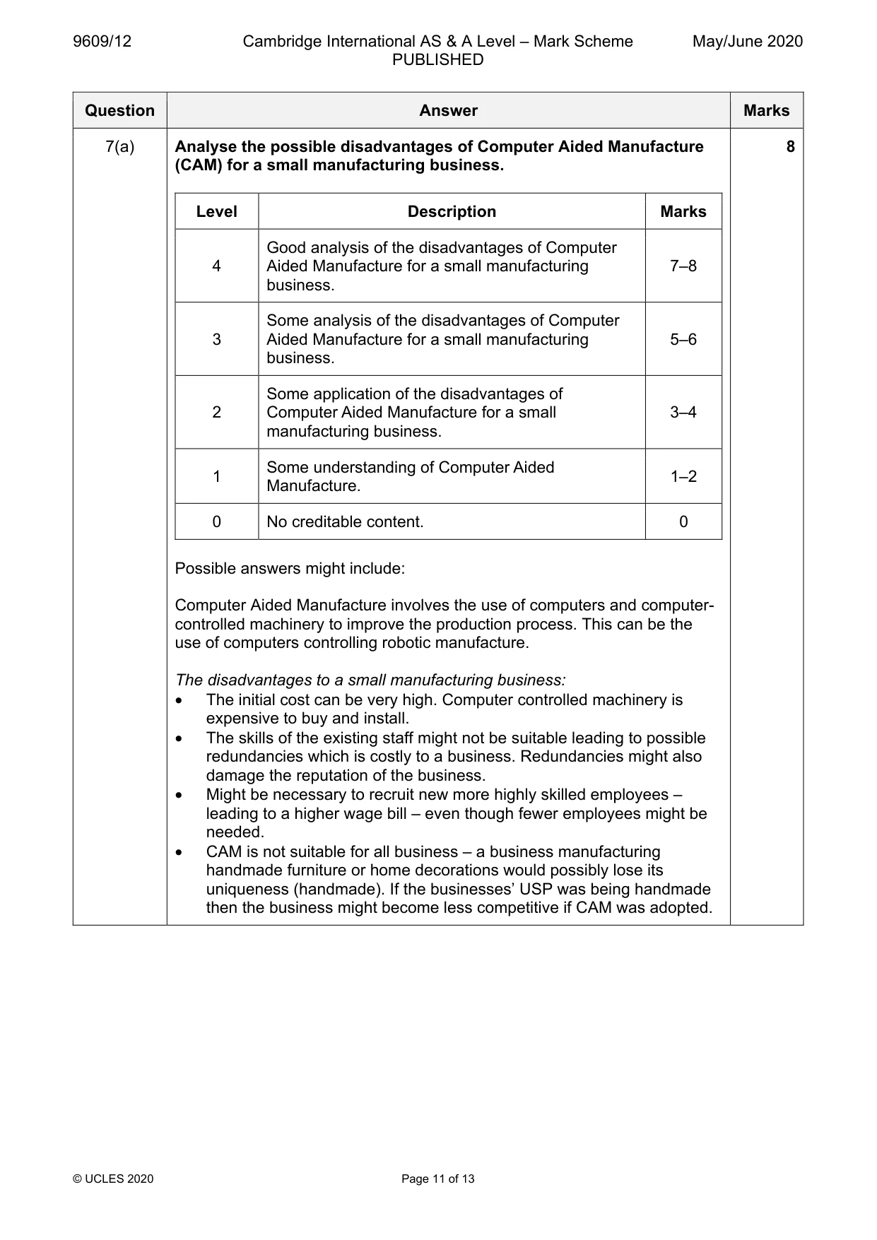 Mark scheme, page 11 of 13