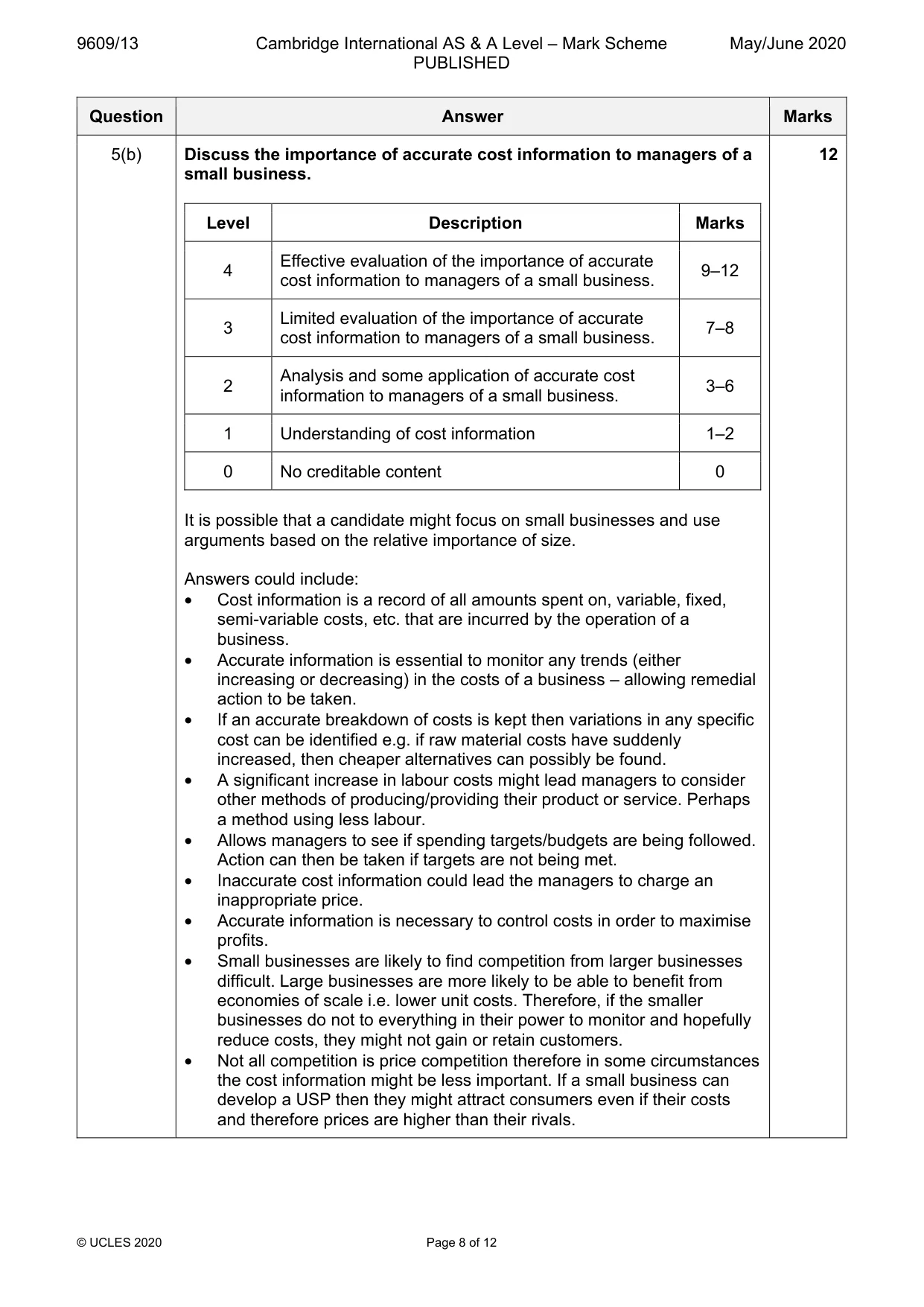 Mark scheme, page 8 of 12
