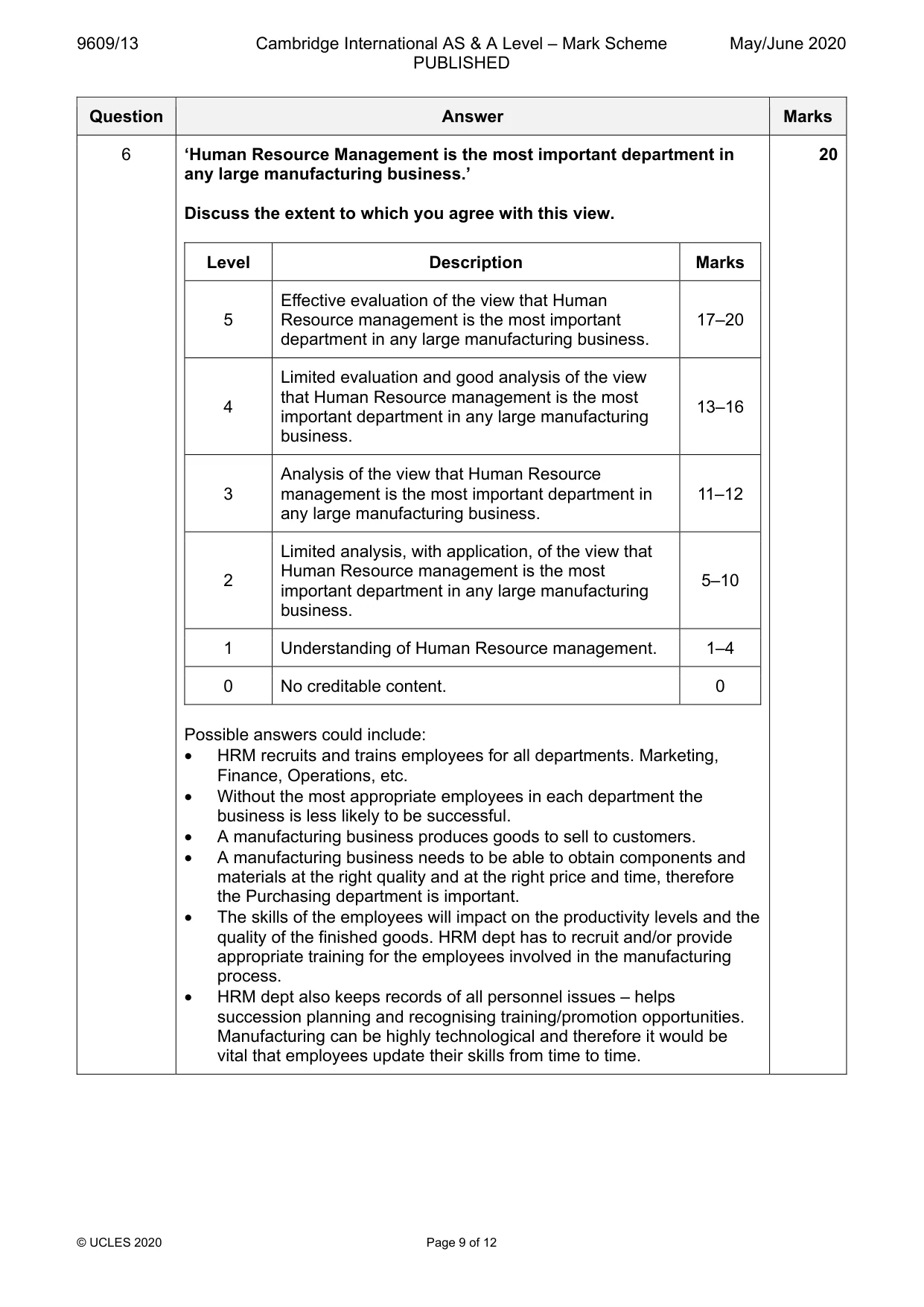 Mark scheme, page 9 of 12