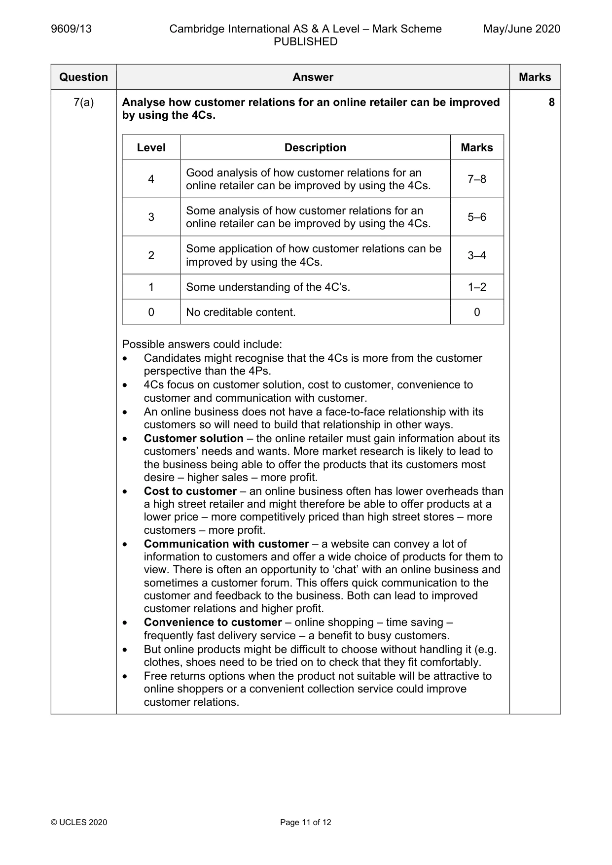 Mark scheme, page 11 of 12
