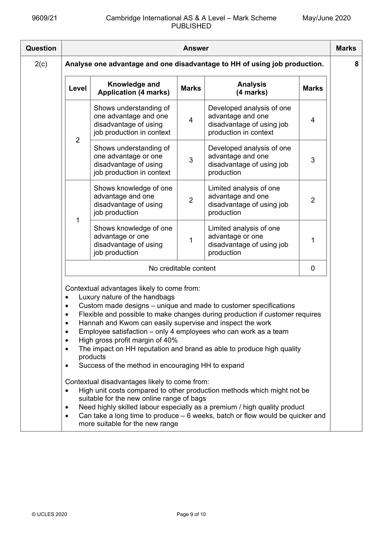 Mark scheme, page 9 of 10