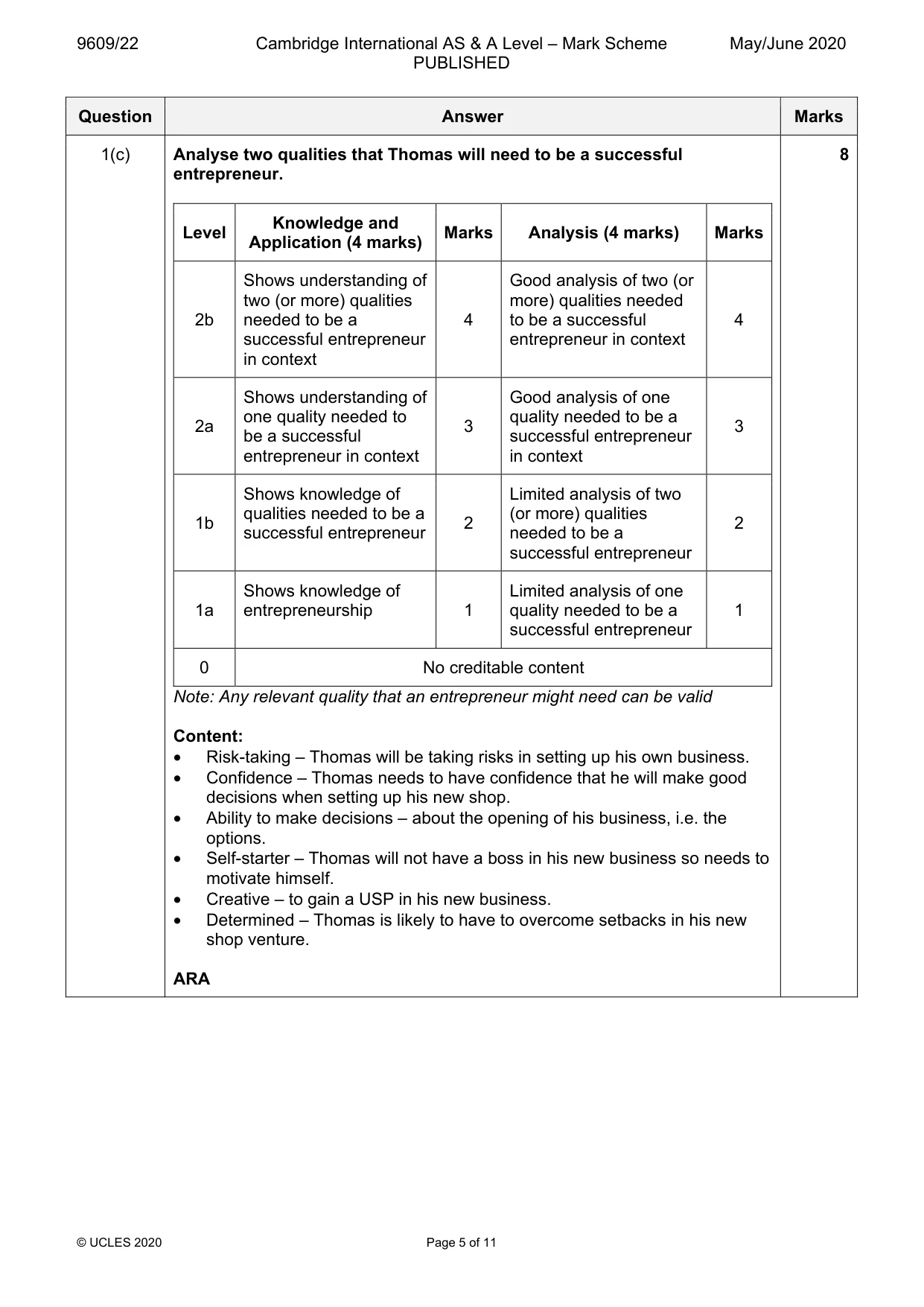 Mark scheme, page 5 of 11