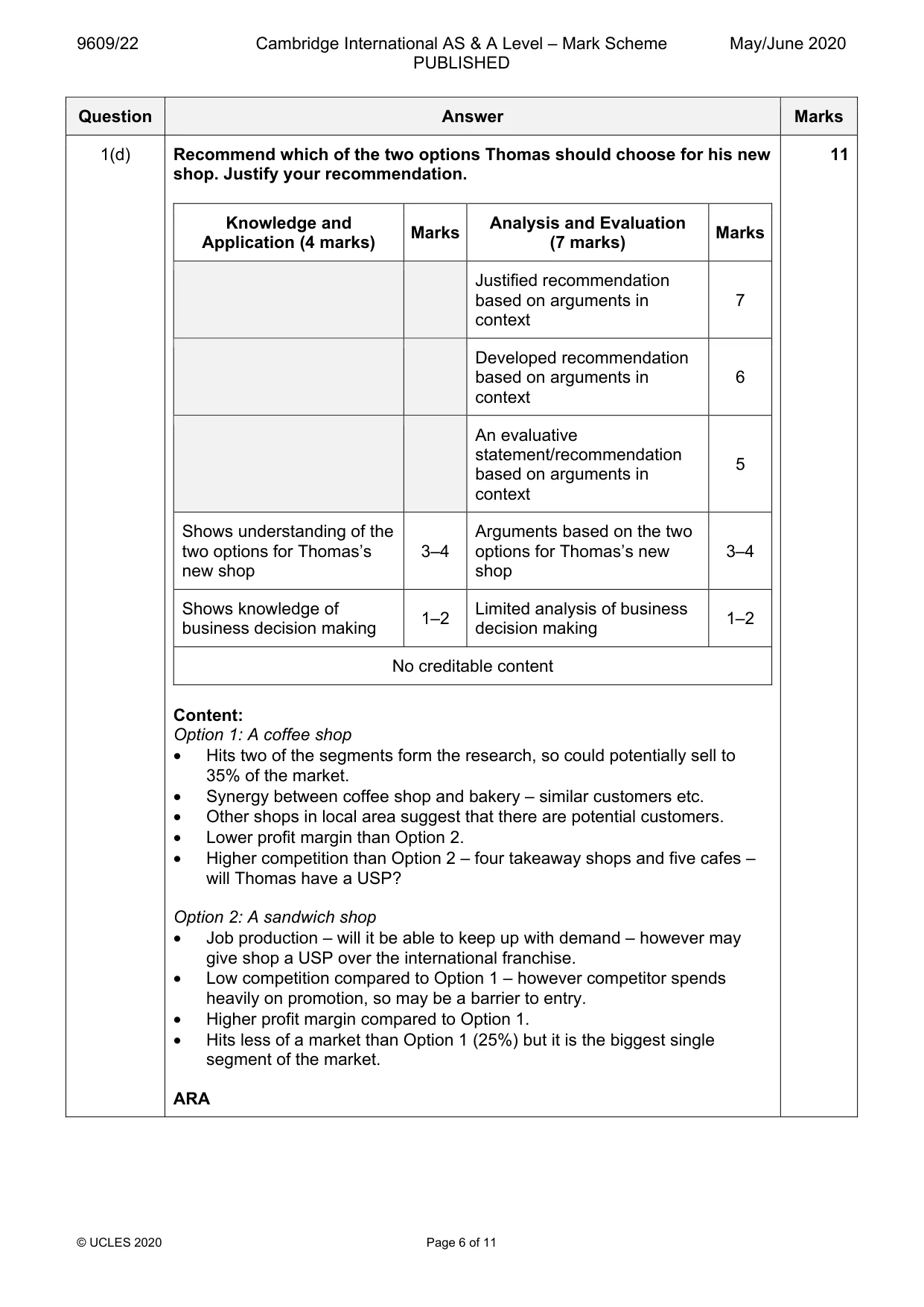 Mark scheme, page 6 of 11