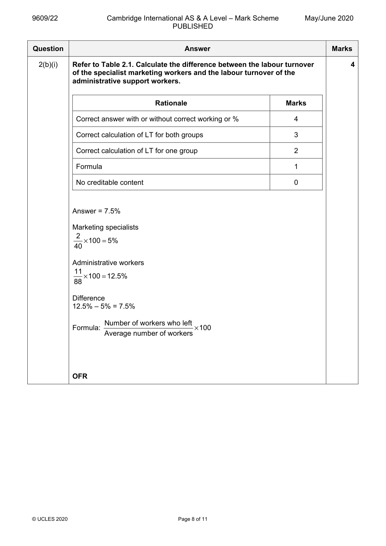 Mark scheme, page 8 of 11
