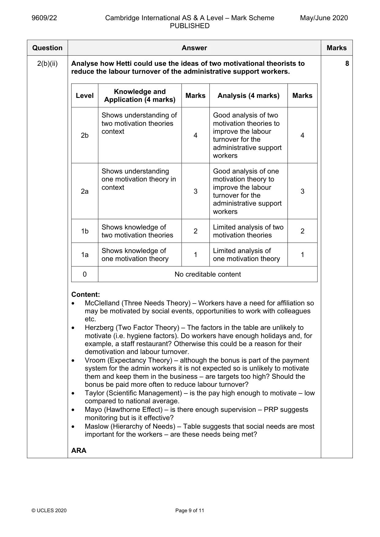 Mark scheme, page 9 of 11