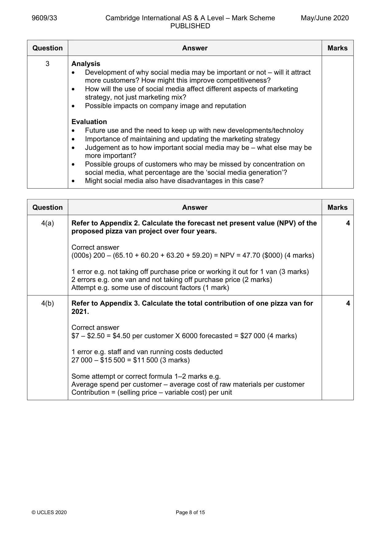Mark scheme, page 8 of 15