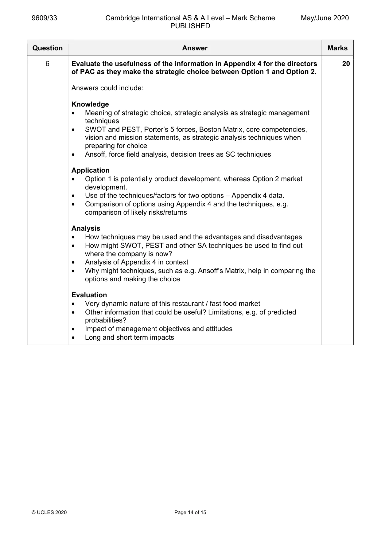 Mark scheme, page 14 of 15
