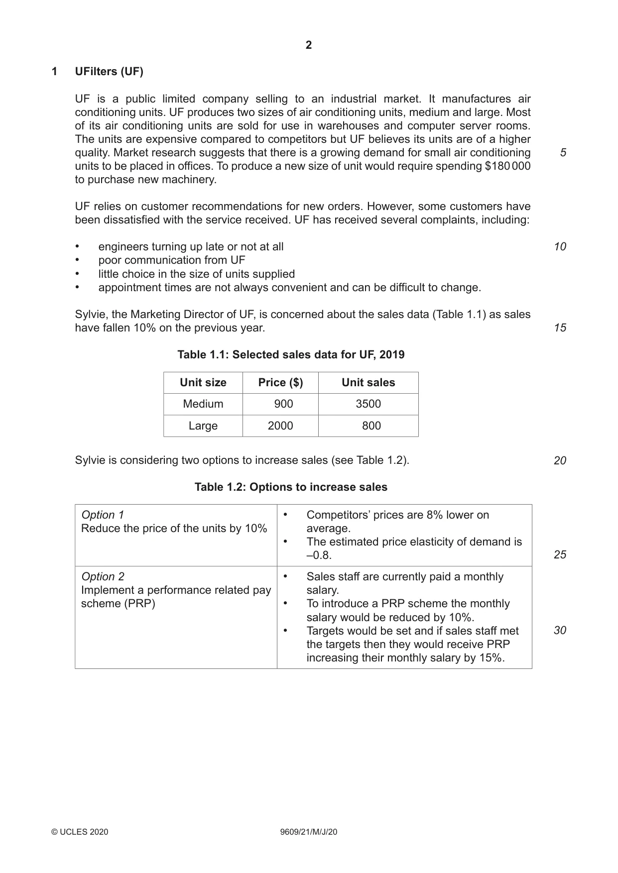 Cambridge A Level Business (for first examination in 2016) 9609 2020 May/June Paper 2 · Variant 1 question paper, page 2 of 4