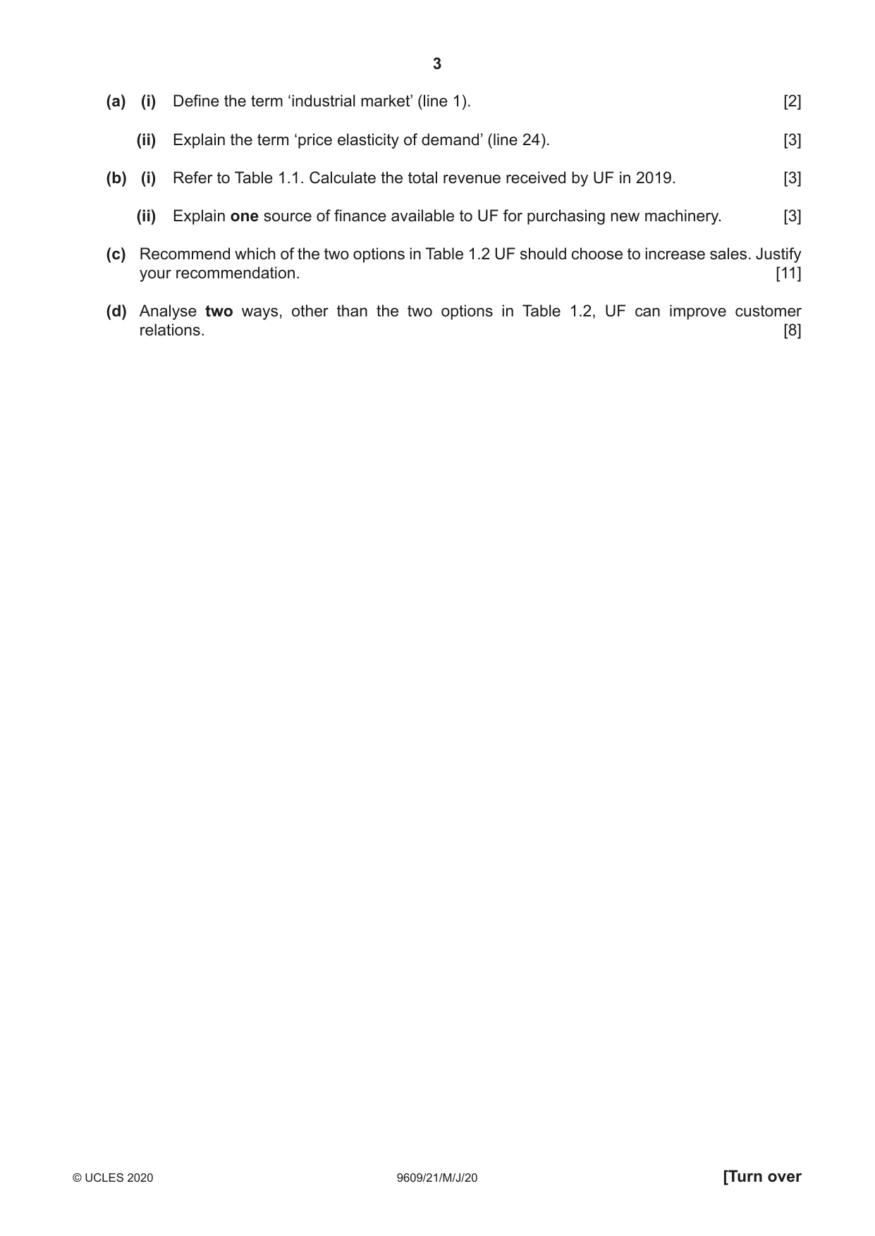 Cambridge A Level Business (for first examination in 2016) 9609 2020 May/June Paper 2 · Variant 1 question paper, page 3 of 4