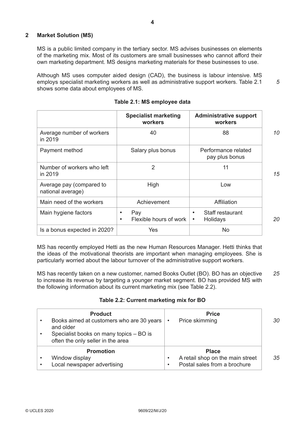 Cambridge A Level Business (for first examination in 2016) 9609 2020 May/June Paper 2 · Variant 2 question paper, page 4 of 8