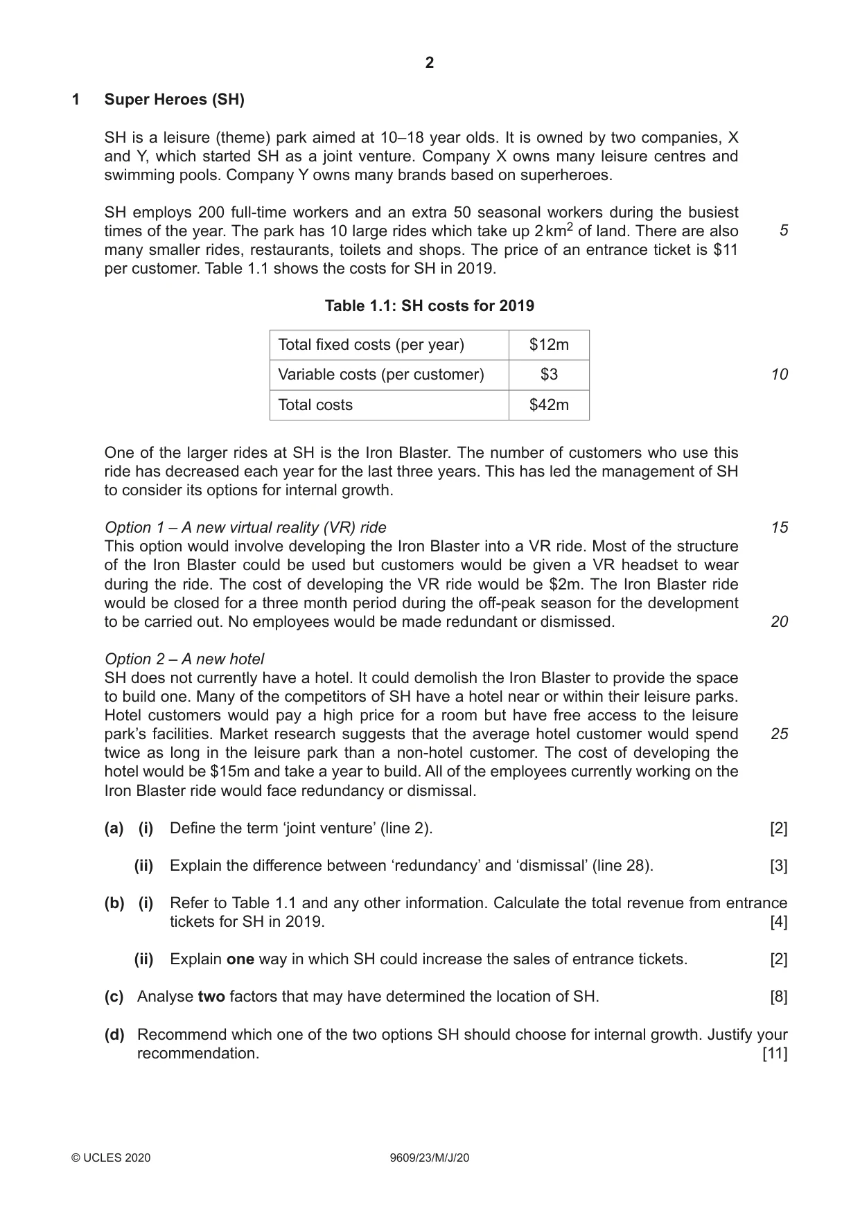Cambridge A Level Business (for first examination in 2016) 9609 2020 May/June Paper 2 · Variant 3 question paper, page 2 of 4