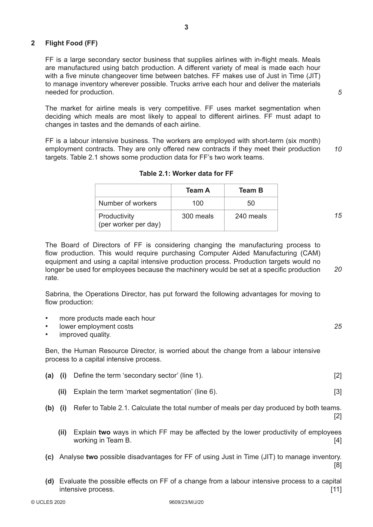 Cambridge A Level Business (for first examination in 2016) 9609 2020 May/June Paper 2 · Variant 3 question paper, page 3 of 4