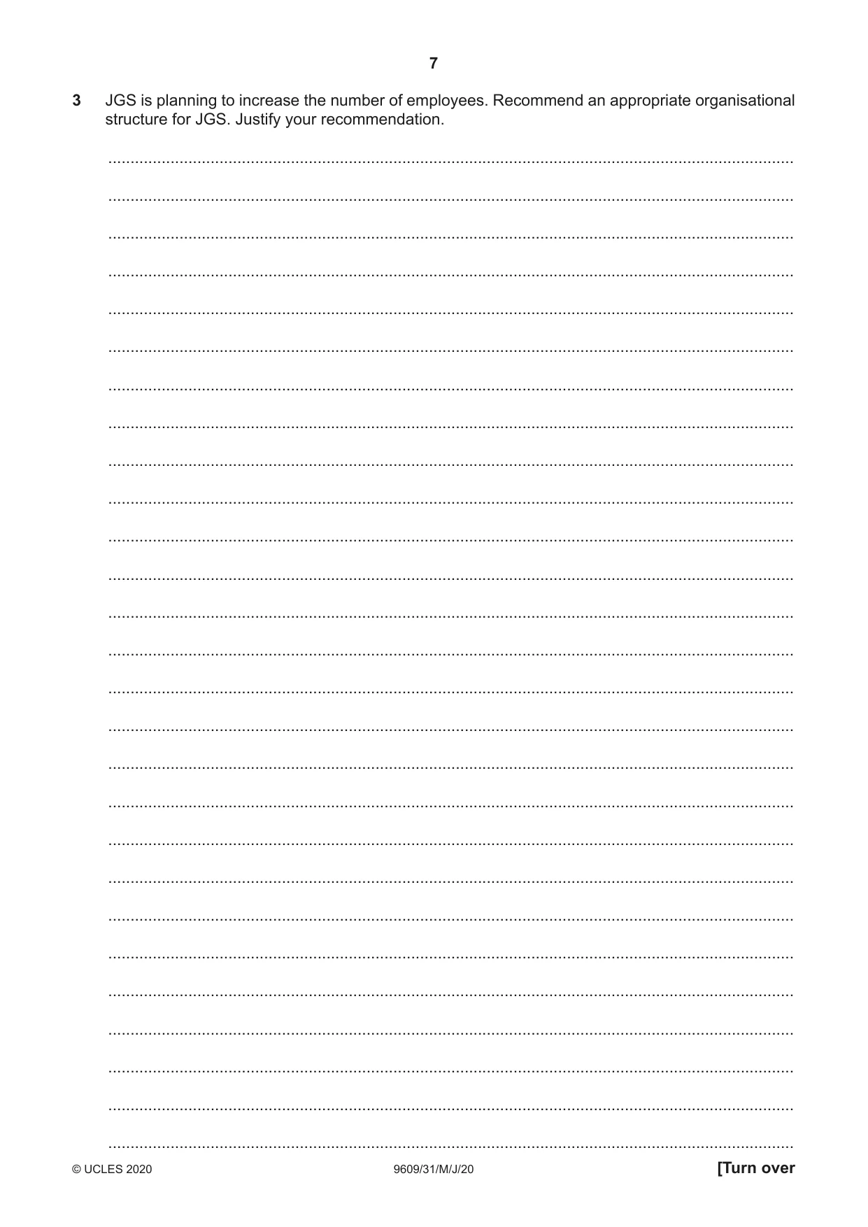 Cambridge A Level Business (for first examination in 2016) 9609 2020 May/June Paper 3 · Variant 1 question paper, page 7 of 20