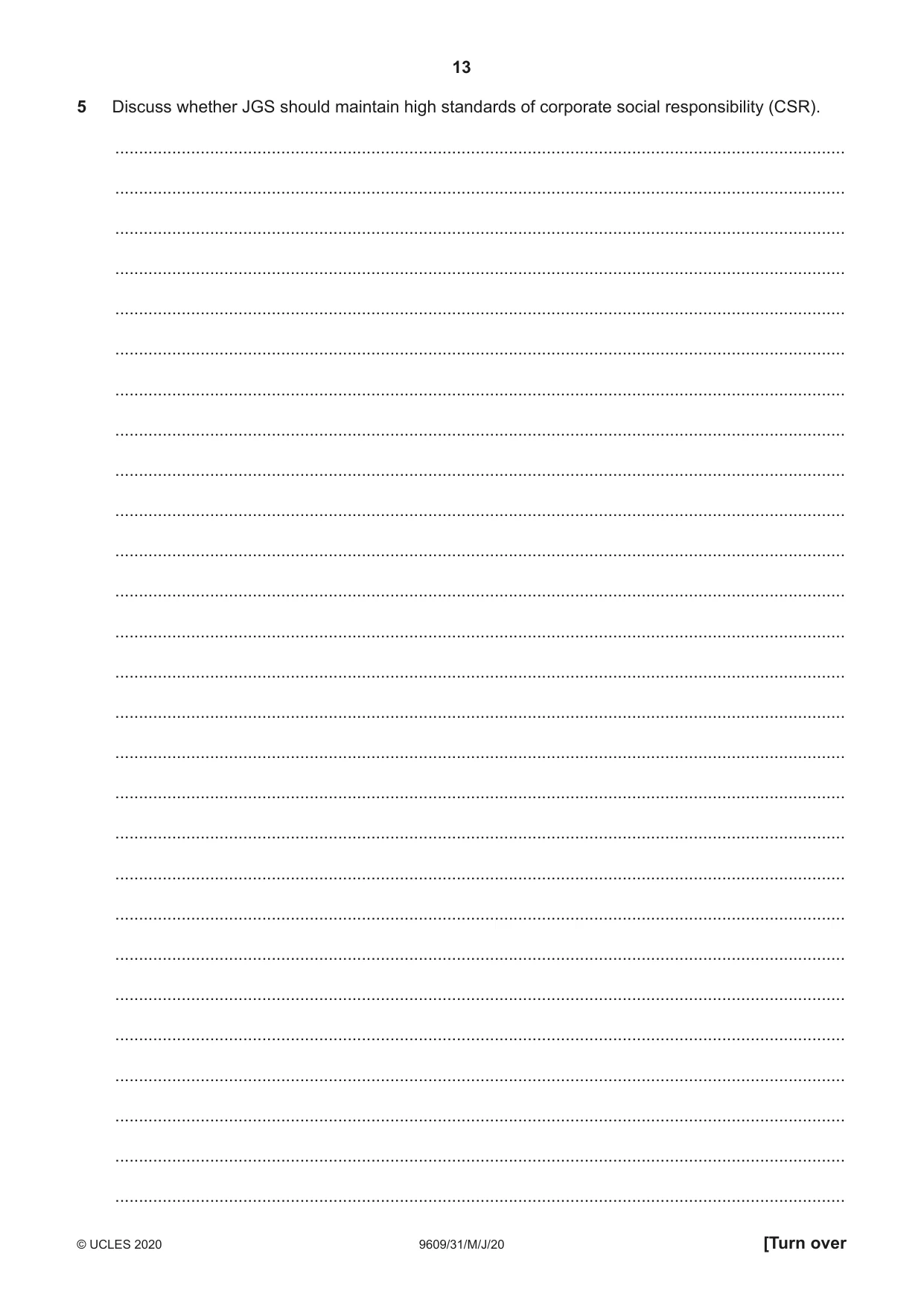 Cambridge A Level Business (for first examination in 2016) 9609 2020 May/June Paper 3 · Variant 1 question paper, page 13 of 20