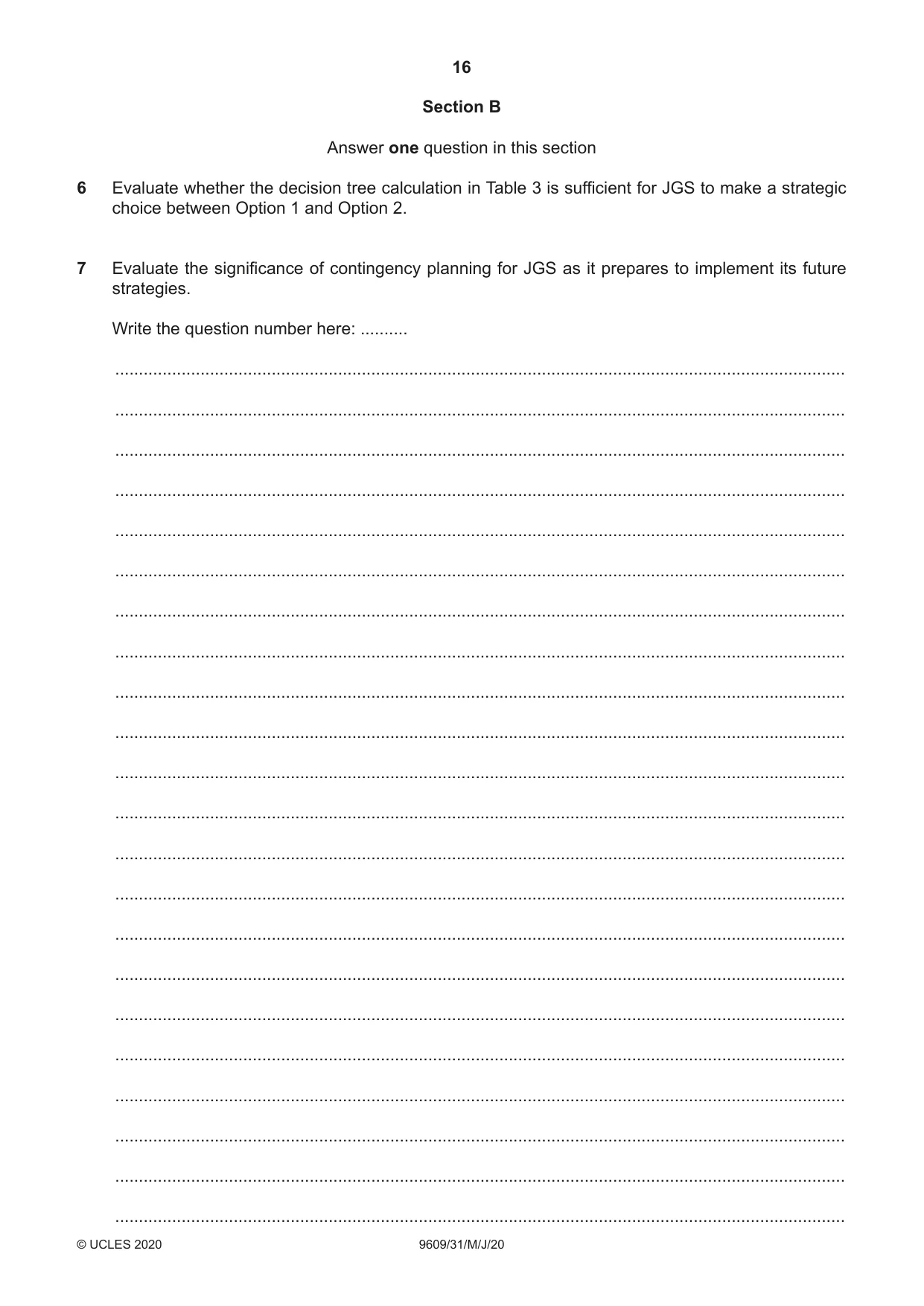 Cambridge A Level Business (for first examination in 2016) 9609 2020 May/June Paper 3 · Variant 1 question paper, page 16 of 20