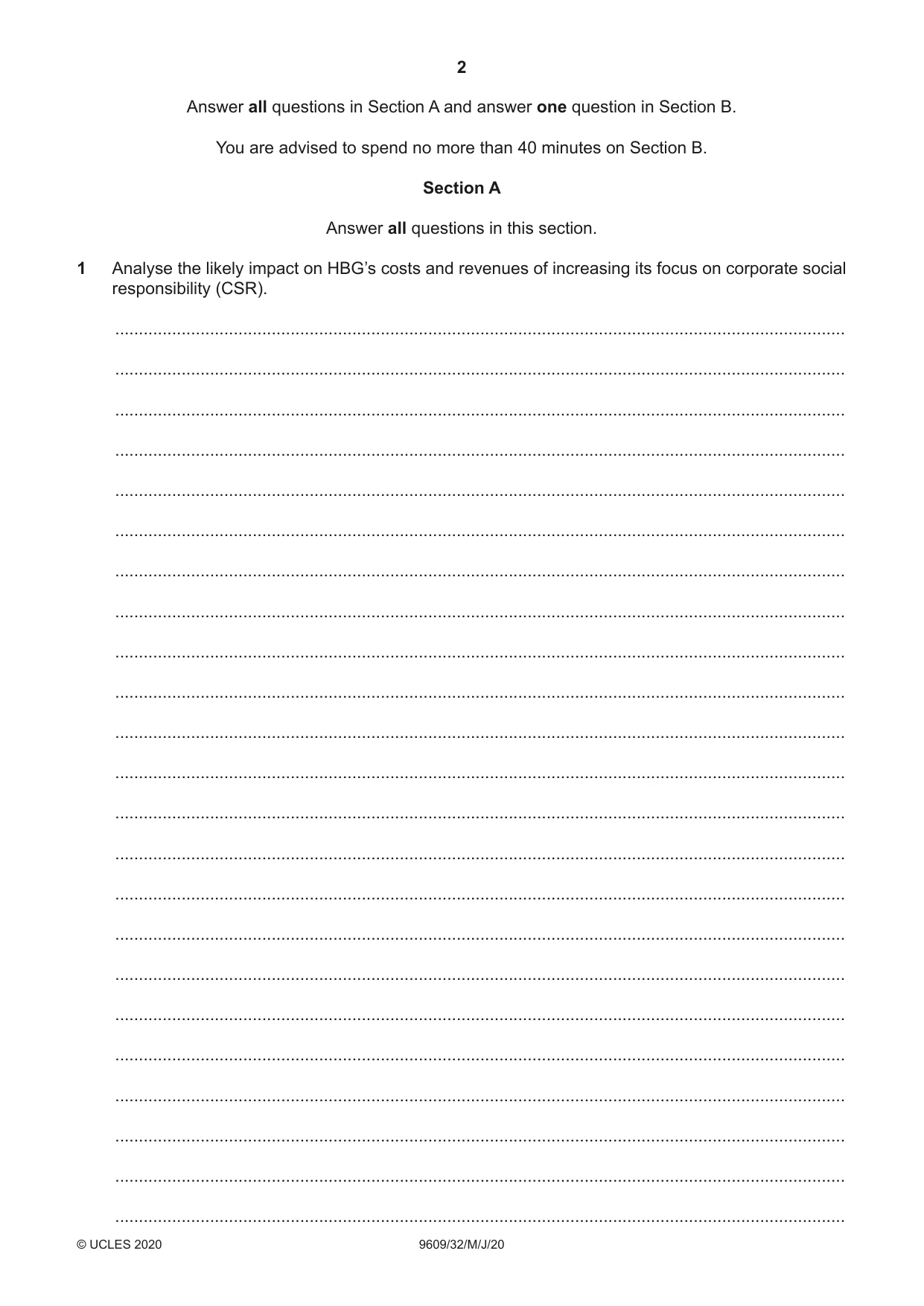 Cambridge A Level Business (for first examination in 2016) 9609 2020 May/June Paper 3 · Variant 2 question paper, page 2 of 20