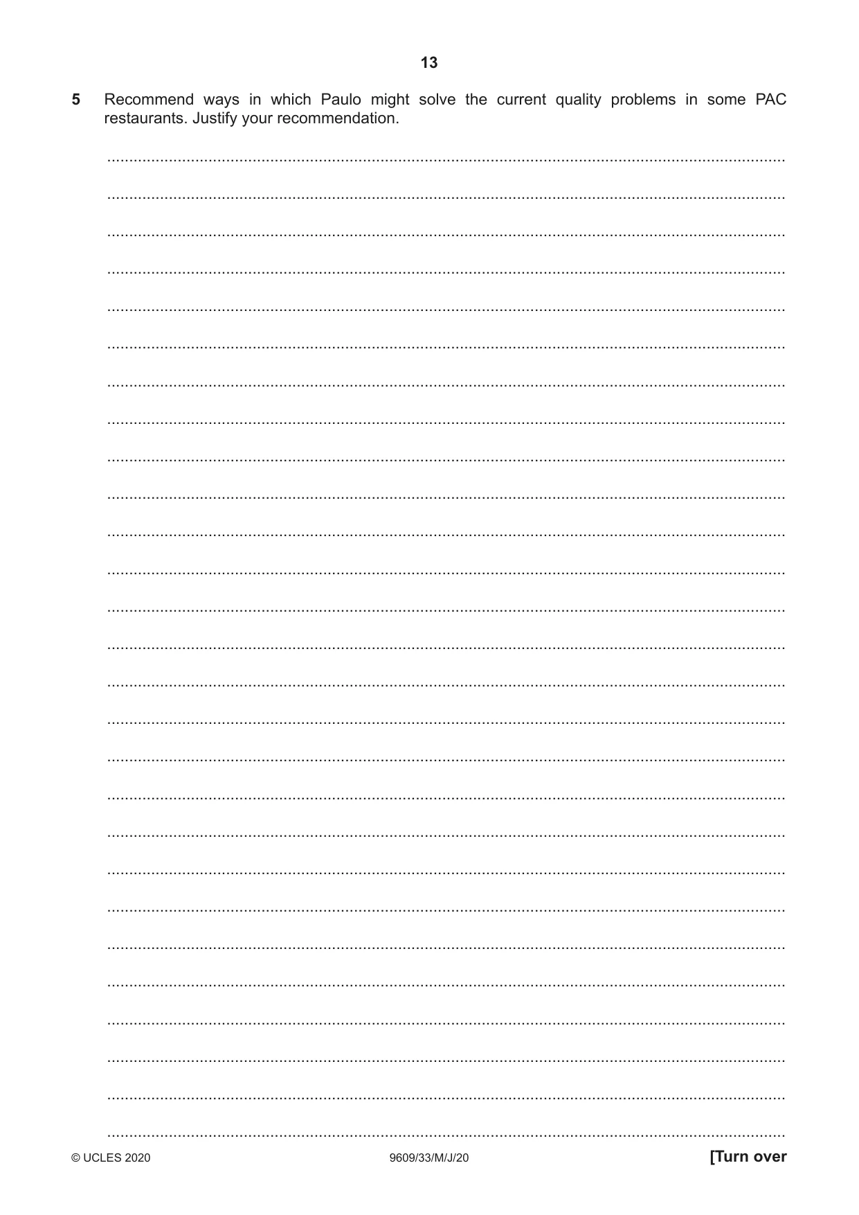 Cambridge A Level Business (for first examination in 2016) 9609 2020 May/June Paper 3 · Variant 3 question paper, page 13 of 20