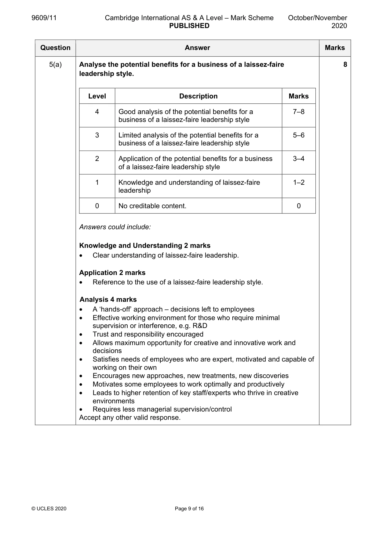 Mark scheme, page 9 of 16