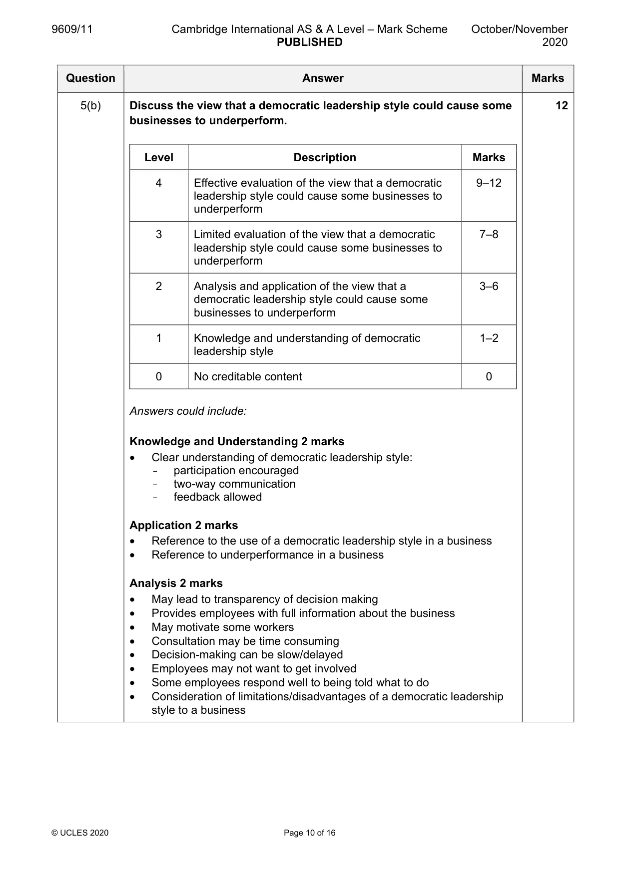 Mark scheme, page 10 of 16
