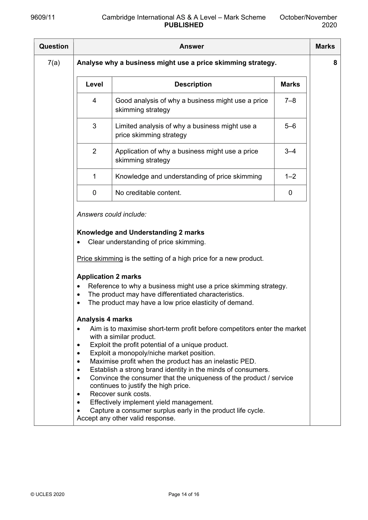 Mark scheme, page 14 of 16