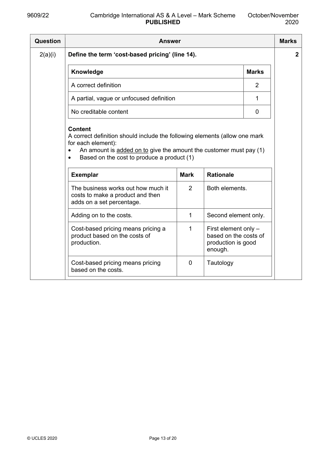 Mark scheme, page 13 of 20
