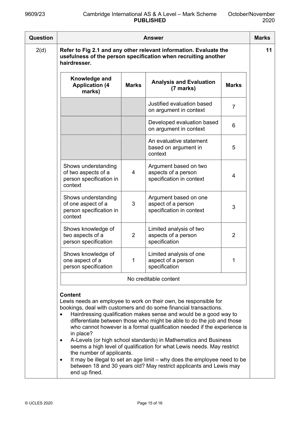 Mark scheme, page 15 of 16