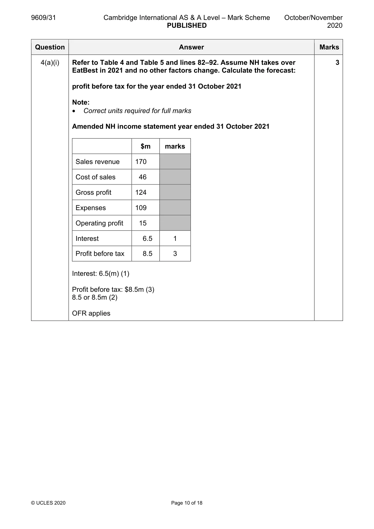 Mark scheme, page 10 of 18