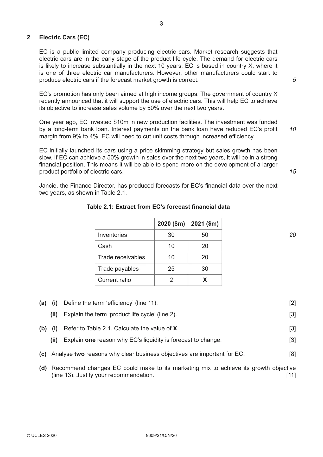 Cambridge A Level Business (for first examination in 2016) 9609 2020 Oct/Nov Paper 2 · Variant 1 question paper, page 3 of 4