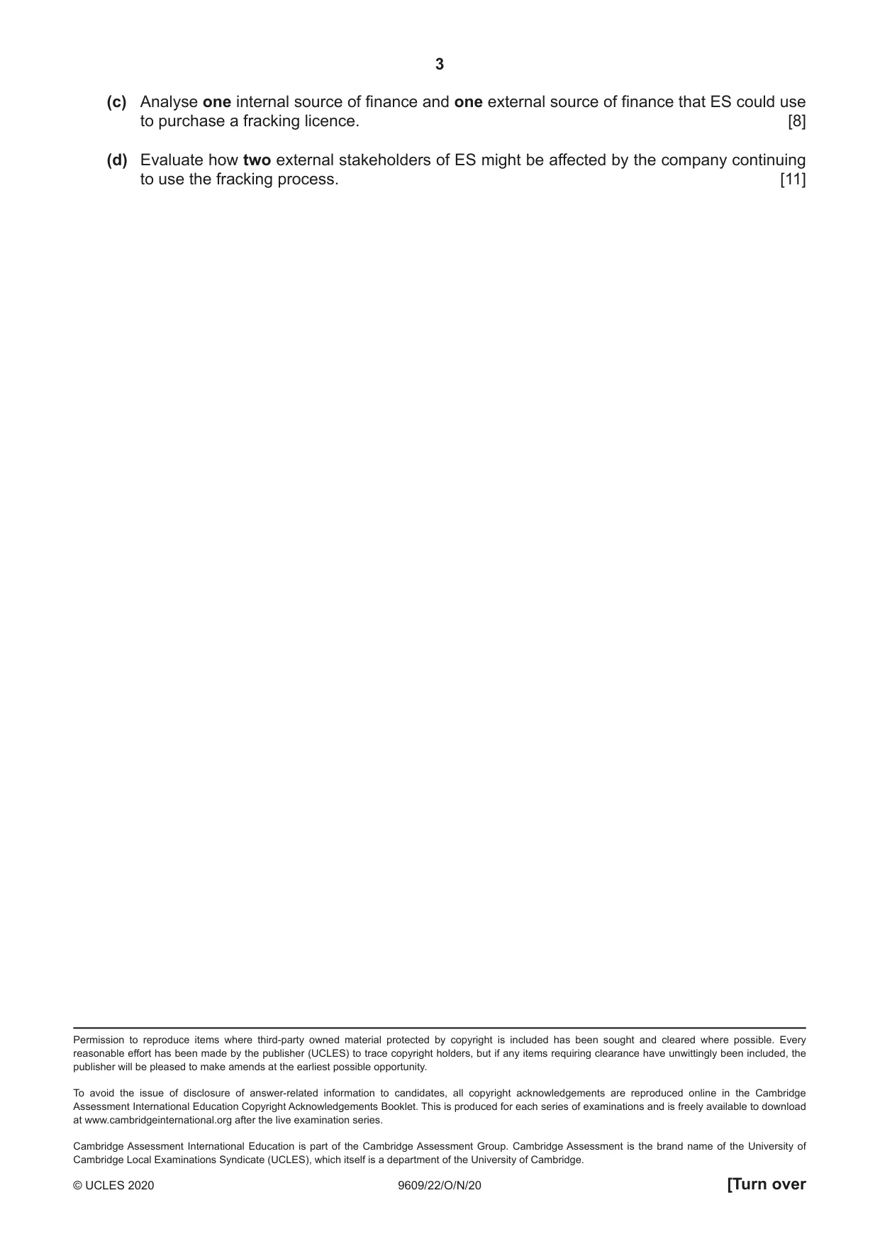 Cambridge A Level Business (for first examination in 2016) 9609 2020 Oct/Nov Paper 2 · Variant 2 question paper, page 3 of 4