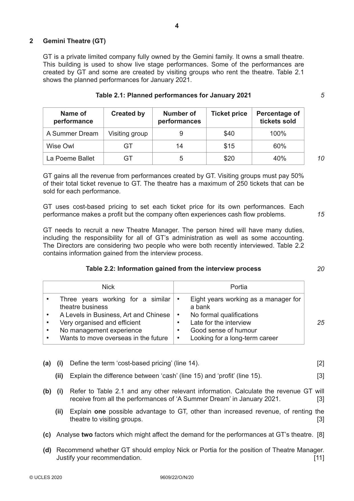 Cambridge A Level Business (for first examination in 2016) 9609 2020 Oct/Nov Paper 2 · Variant 2 question paper, page 4 of 4