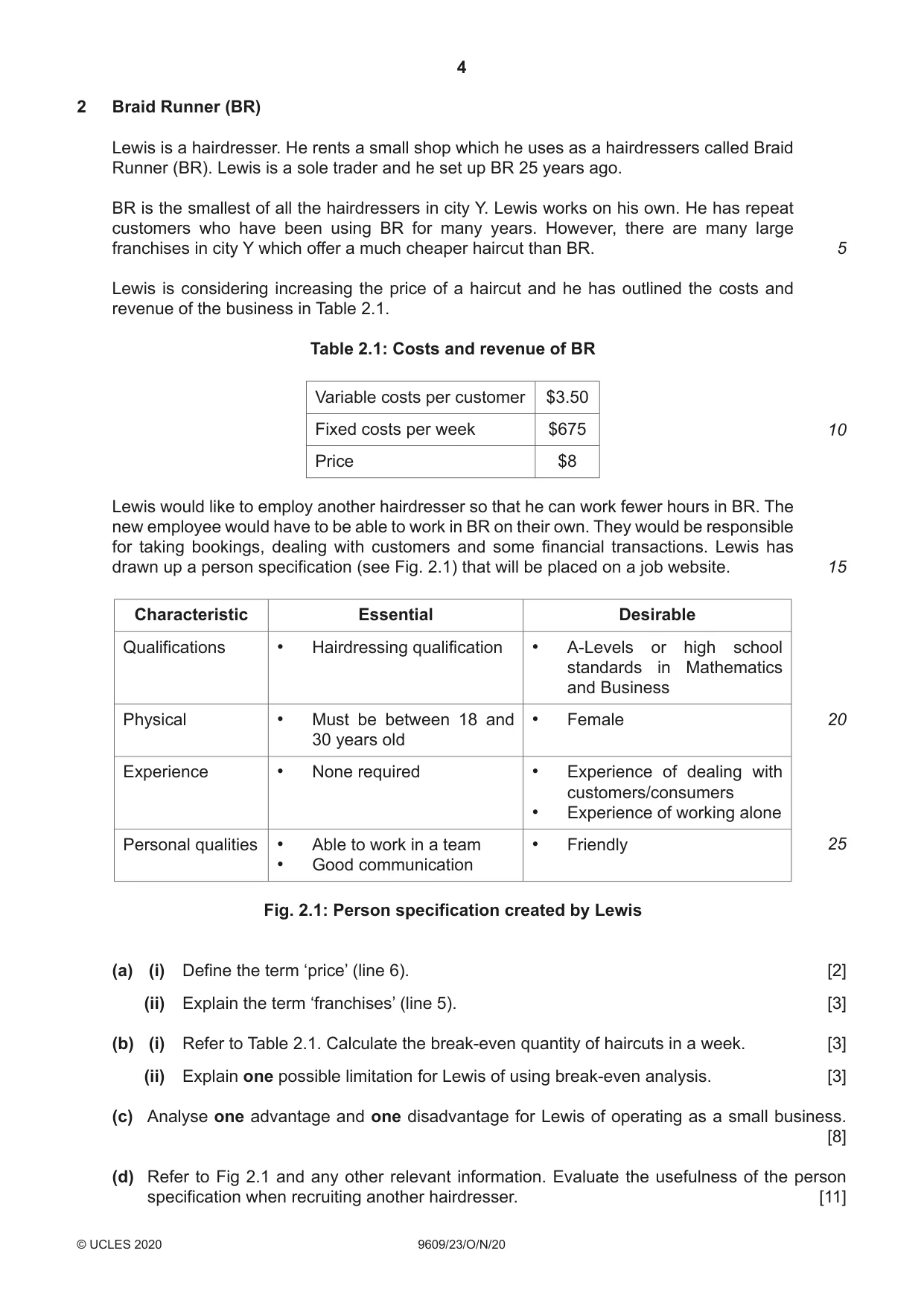 Cambridge A Level Business (for first examination in 2016) 9609 2020 Oct/Nov Paper 2 · Variant 3 question paper, page 4 of 4