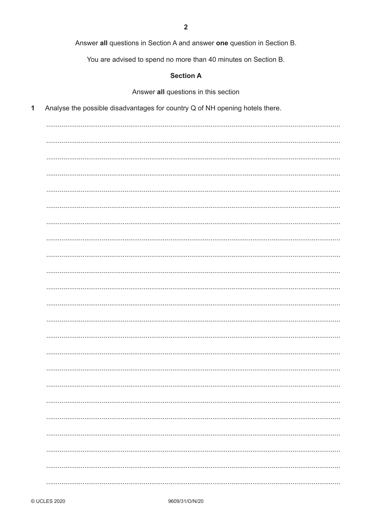 Cambridge A Level Business (for first examination in 2016) 9609 2020 Oct/Nov Paper 3 · Variant 1 question paper, page 2 of 20