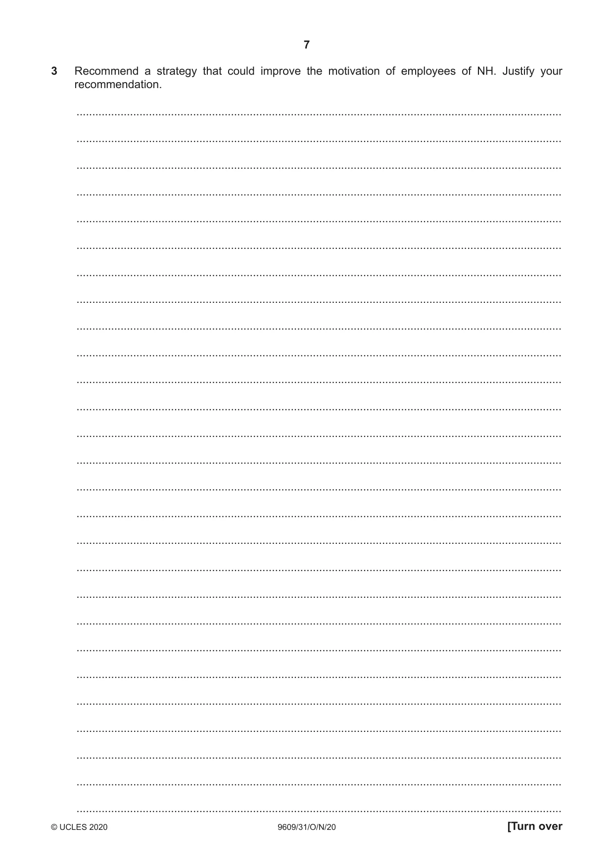 Cambridge A Level Business (for first examination in 2016) 9609 2020 Oct/Nov Paper 3 · Variant 1 question paper, page 7 of 20