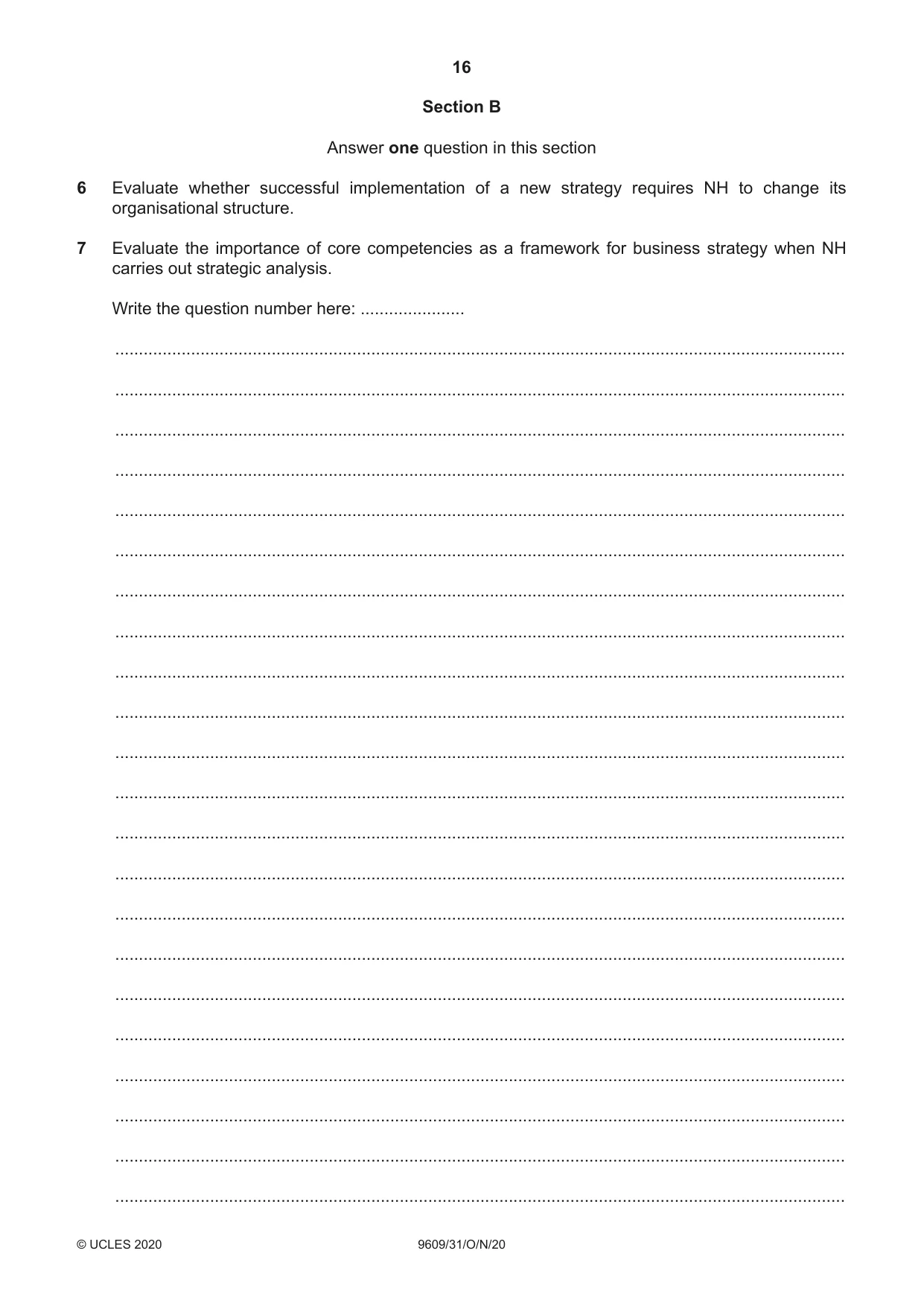 Cambridge A Level Business (for first examination in 2016) 9609 2020 Oct/Nov Paper 3 · Variant 1 question paper, page 16 of 20