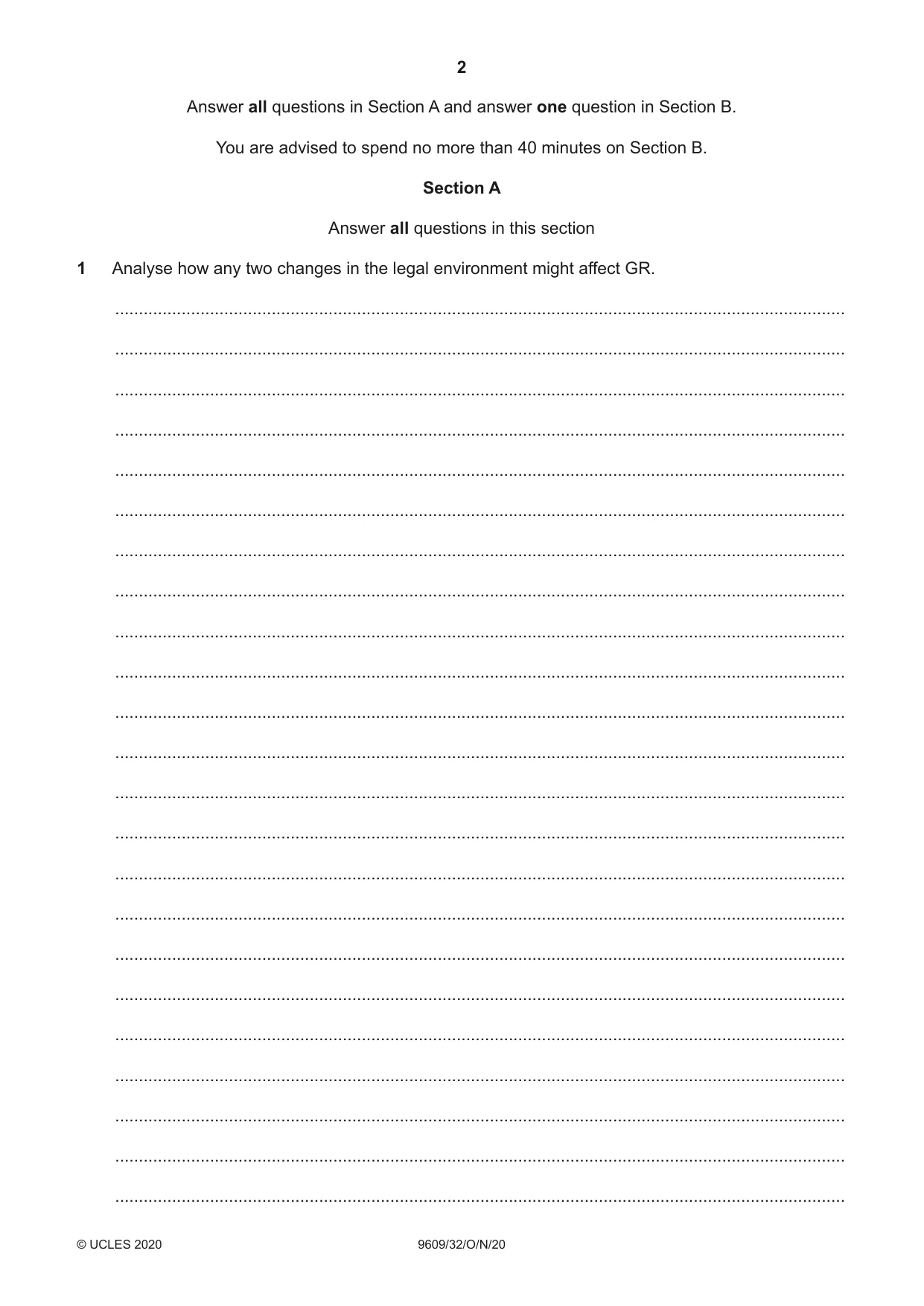 Cambridge A Level Business (for first examination in 2016) 9609 2020 Oct/Nov Paper 3 · Variant 2 question paper, page 2 of 20