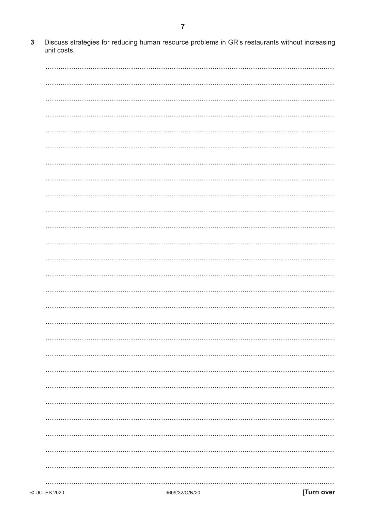Cambridge A Level Business (for first examination in 2016) 9609 2020 Oct/Nov Paper 3 · Variant 2 question paper, page 7 of 20