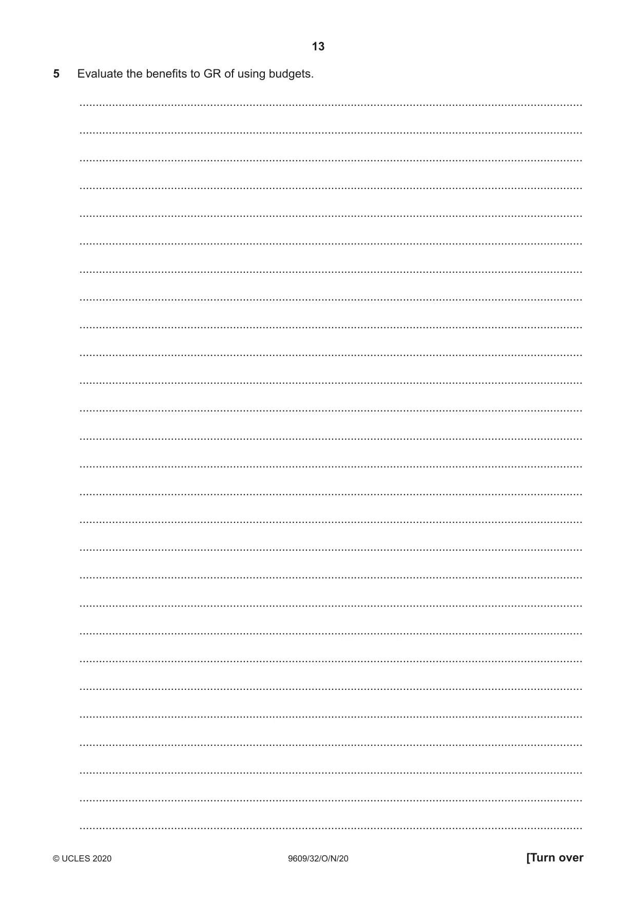 Cambridge A Level Business (for first examination in 2016) 9609 2020 Oct/Nov Paper 3 · Variant 2 question paper, page 13 of 20