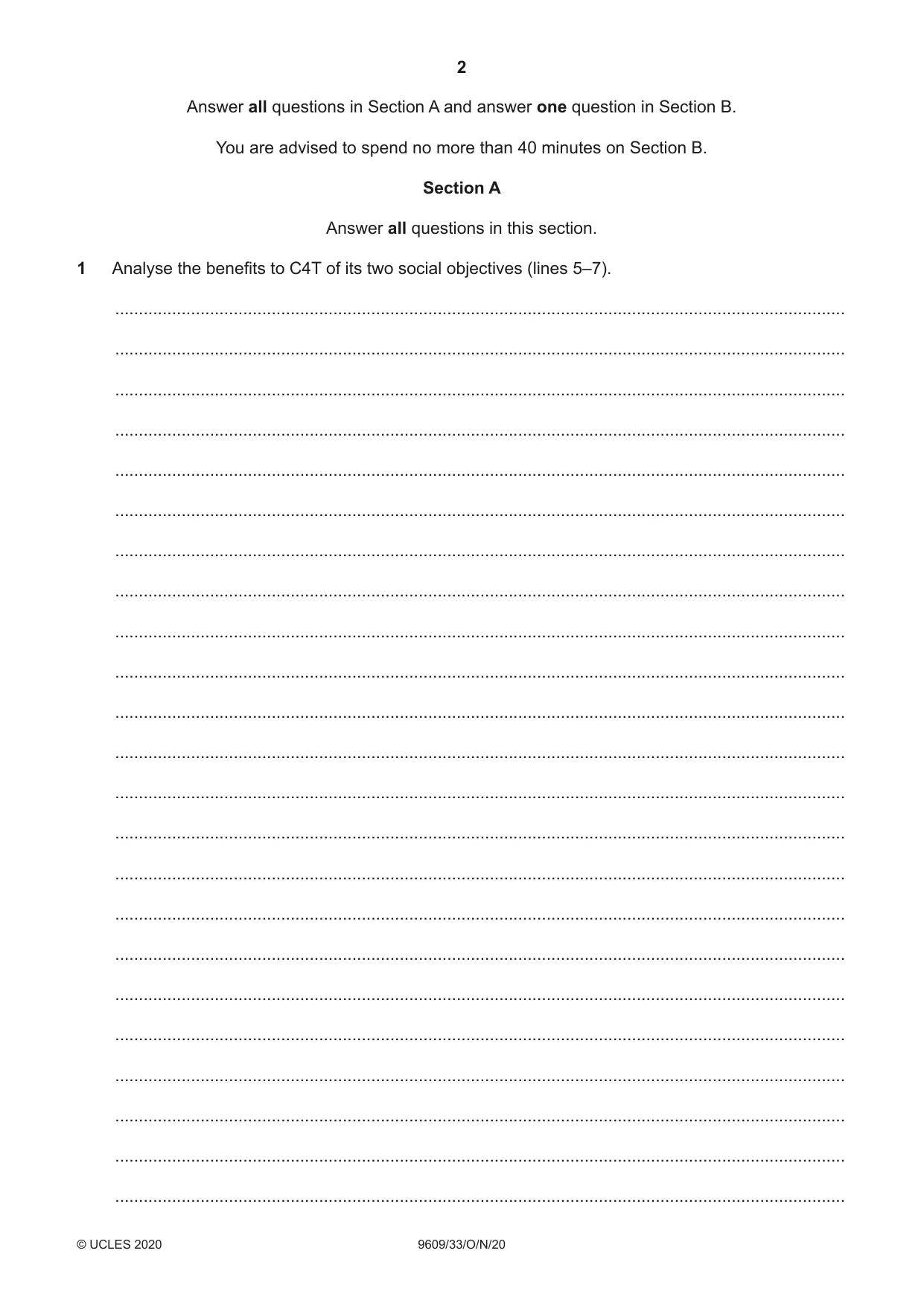 Cambridge A Level Business (for first examination in 2016) 9609 2020 Oct/Nov Paper 3 · Variant 3 question paper, page 2 of 20