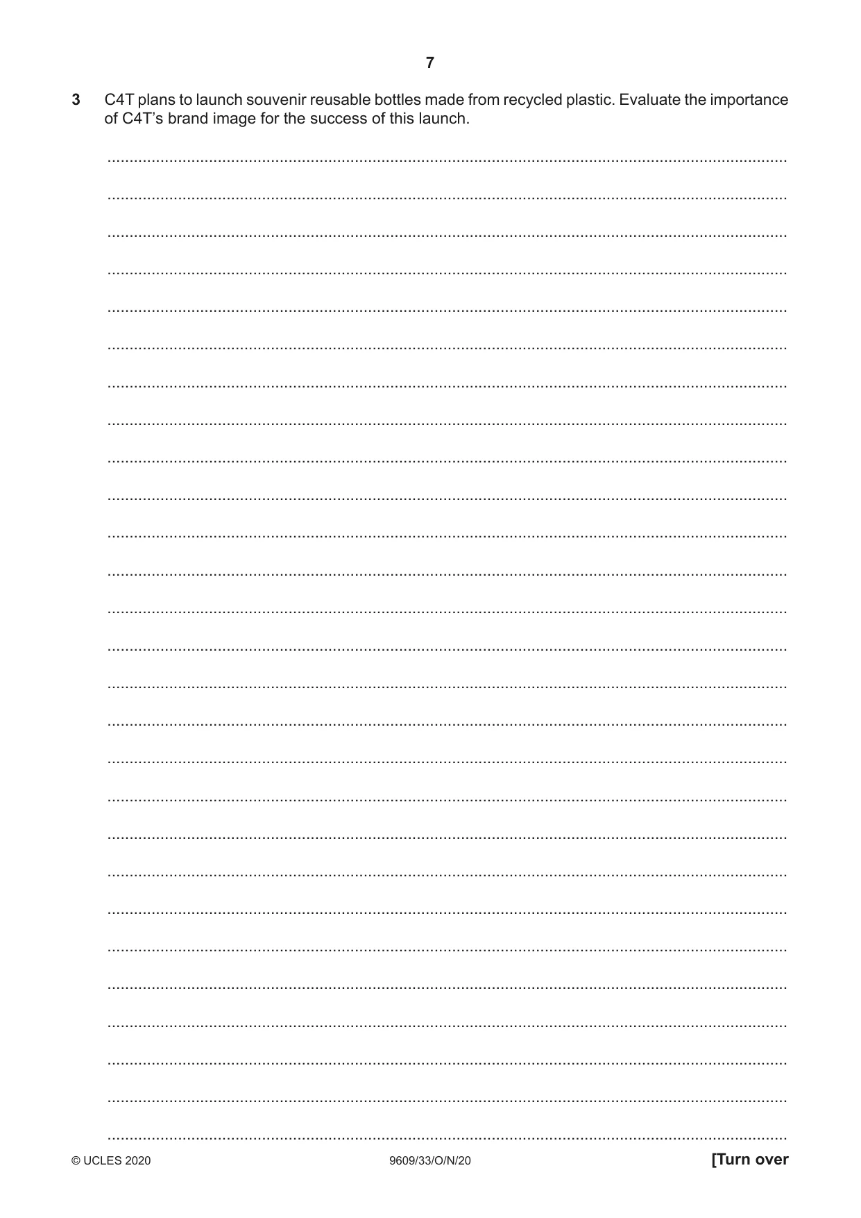 Cambridge A Level Business (for first examination in 2016) 9609 2020 Oct/Nov Paper 3 · Variant 3 question paper, page 7 of 20