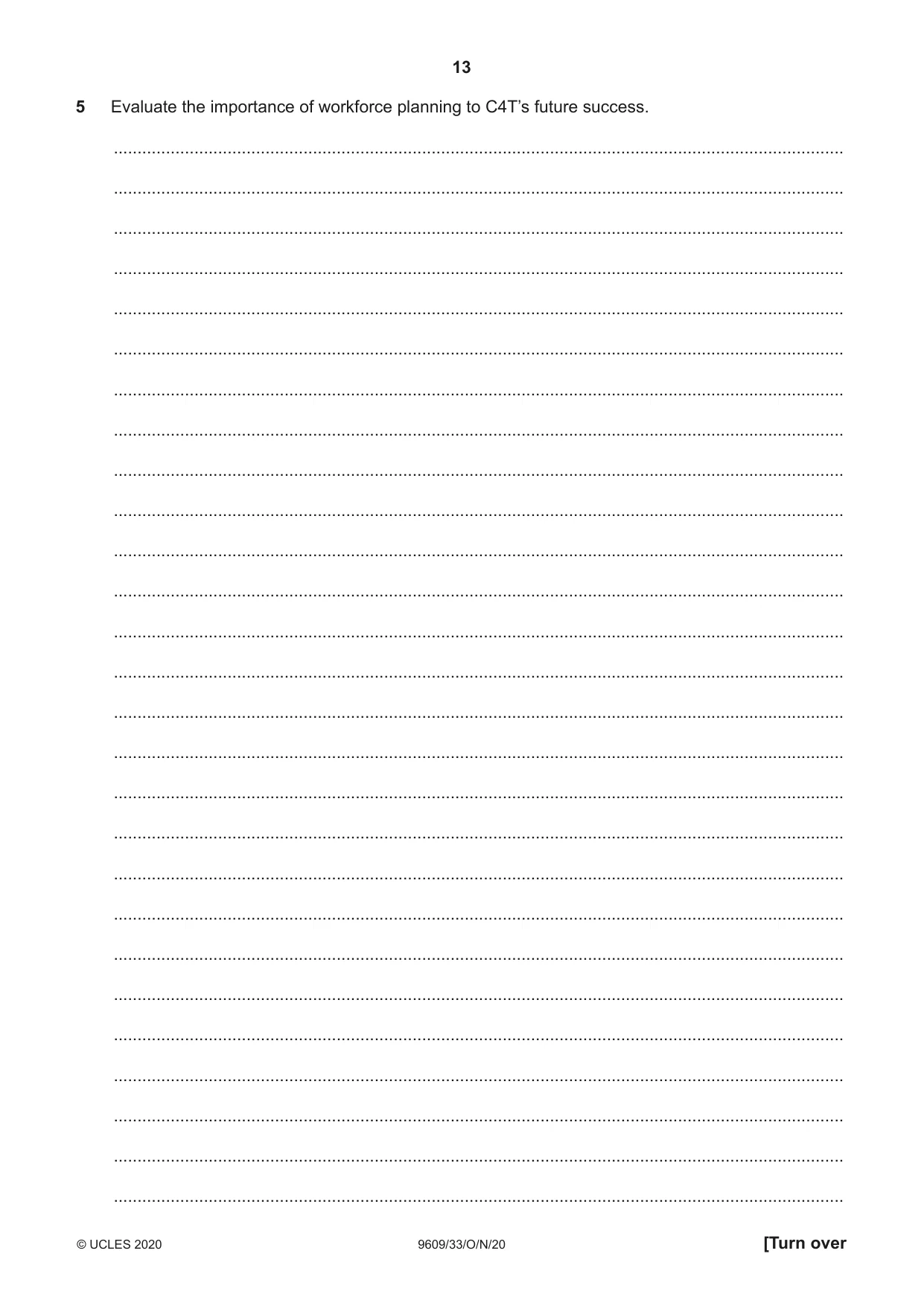Cambridge A Level Business (for first examination in 2016) 9609 2020 Oct/Nov Paper 3 · Variant 3 question paper, page 13 of 20
