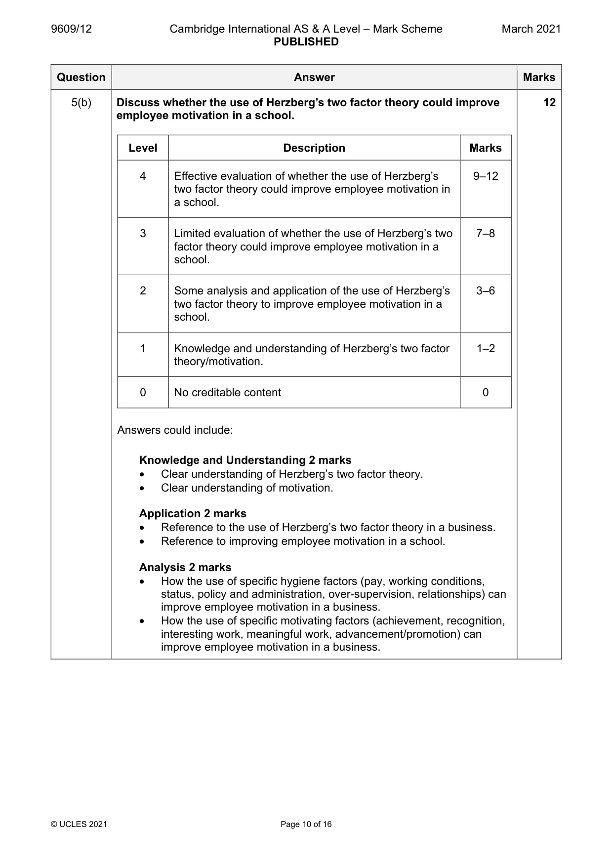 Mark scheme, page 10 of 16