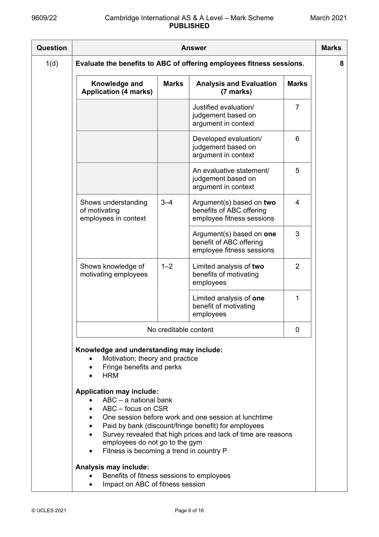 Mark scheme, page 9 of 16