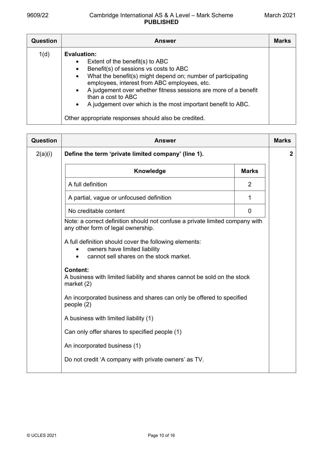 Mark scheme, page 10 of 16