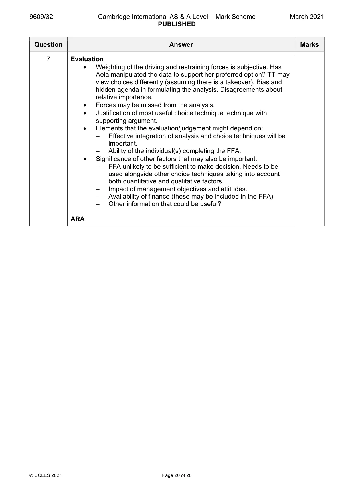 Mark scheme, page 20 of 20