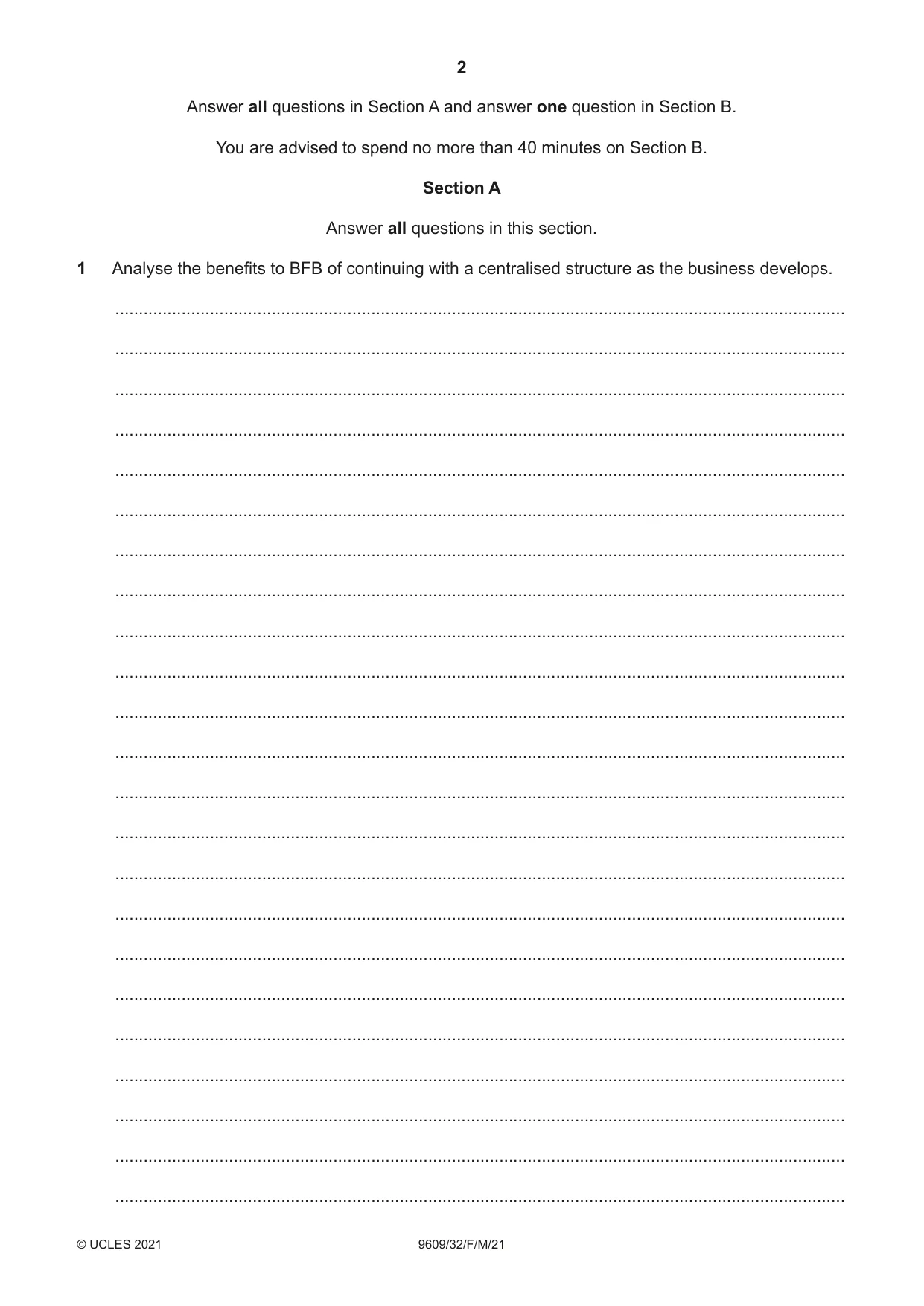 Cambridge A Level Business (for first examination in 2016) 9609 2021 Feb/March Paper 3 · Variant 2 question paper, page 2 of 20