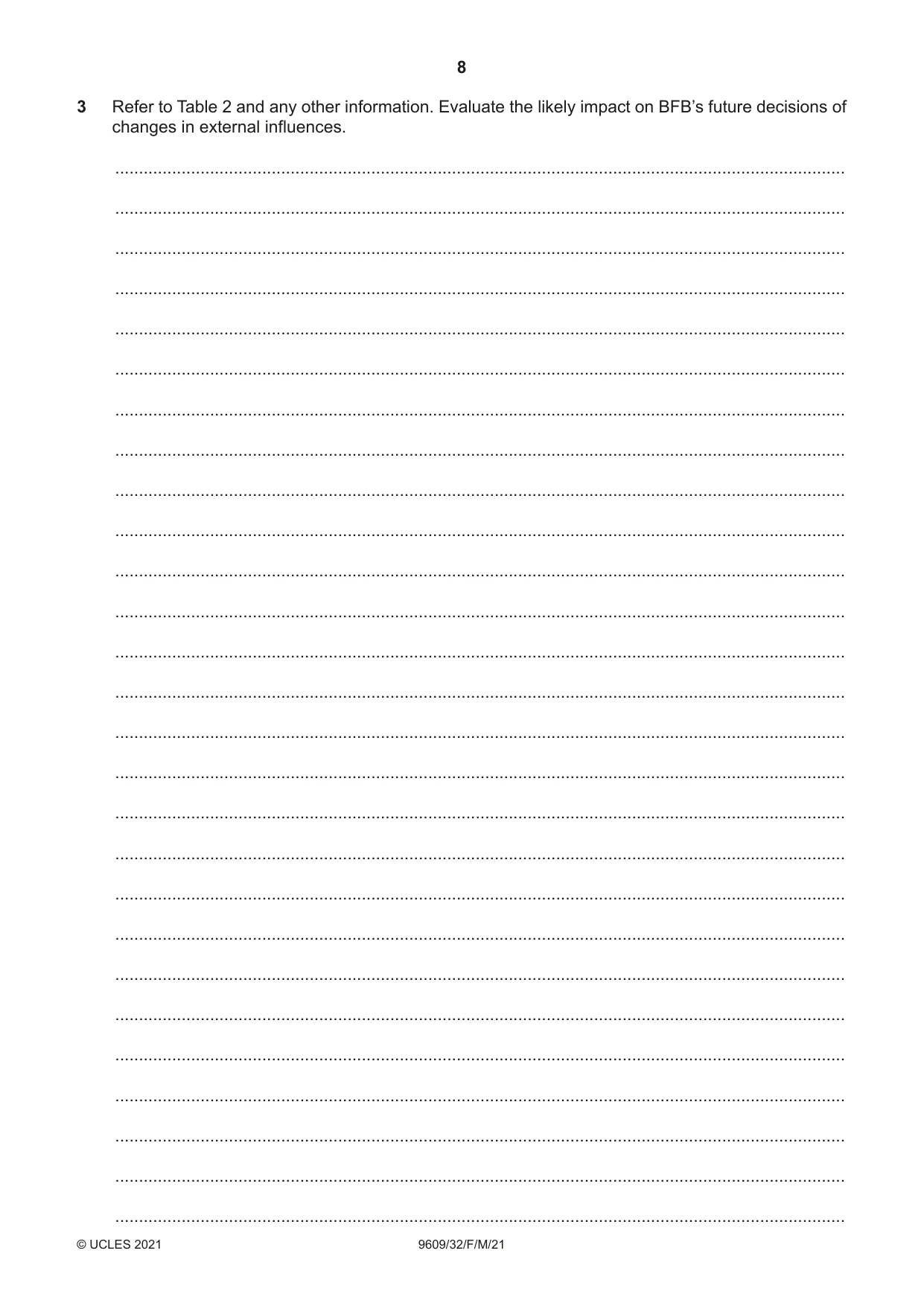 Cambridge A Level Business (for first examination in 2016) 9609 2021 Feb/March Paper 3 · Variant 2 question paper, page 8 of 20