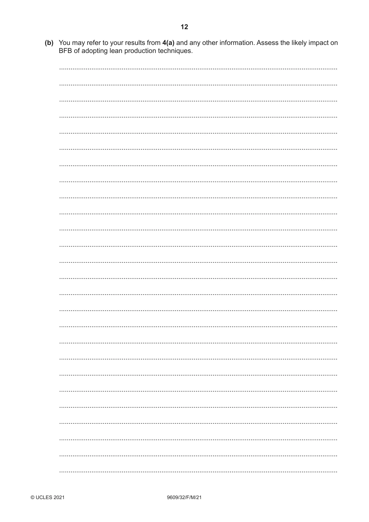 Cambridge A Level Business (for first examination in 2016) 9609 2021 Feb/March Paper 3 · Variant 2 question paper, page 12 of 20