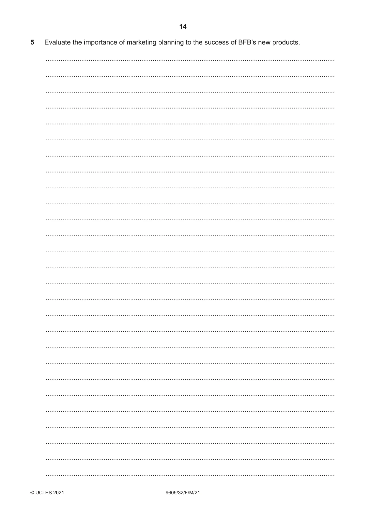Cambridge A Level Business (for first examination in 2016) 9609 2021 Feb/March Paper 3 · Variant 2 question paper, page 14 of 20
